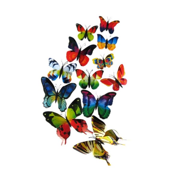 3D double butterflies with magnet, house or event decorations, set of 12 pieces, colorful color, A23